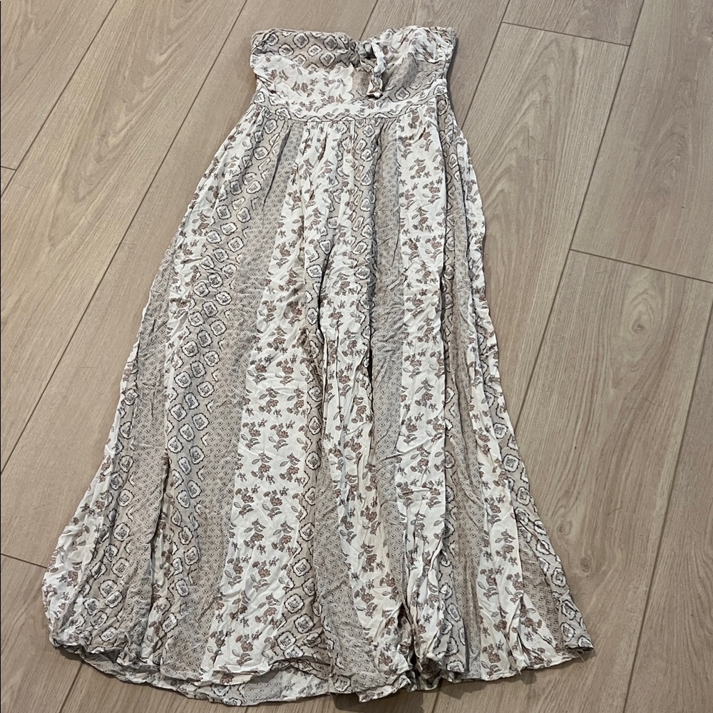 Aakaa Cream and Brown Patterned Jumpsuit